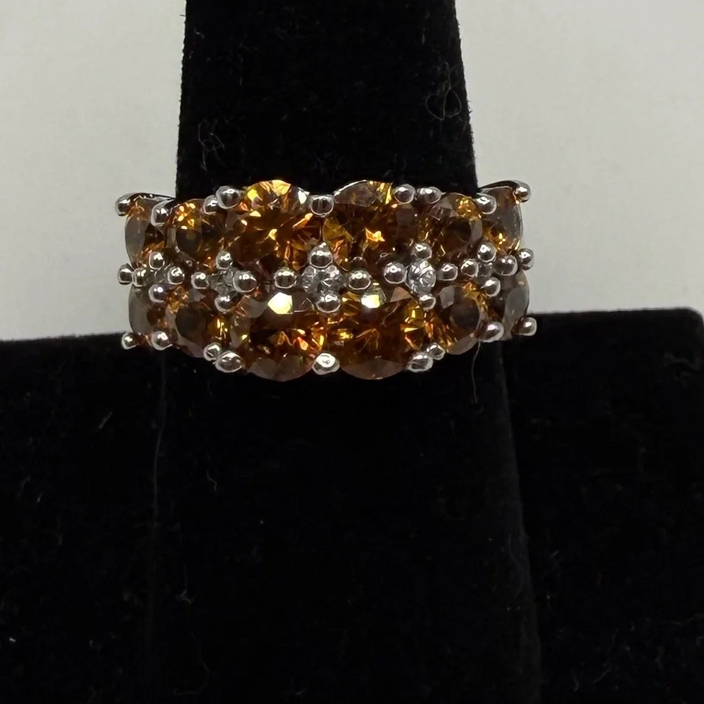 Sterling Silver Citrine Cluster Band Ring Size 8 Thailand